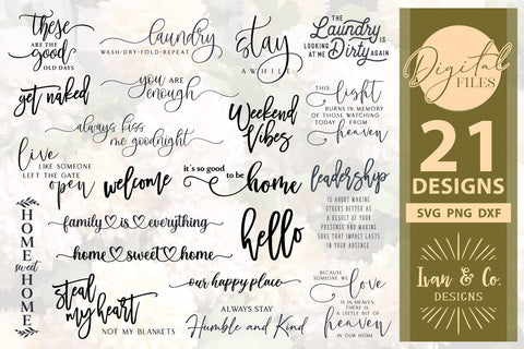 21 Home Sign SVG Bundle, Svg Signs, Farmhouse Svg, Cricut Svg, Silhouette Designs, Digital Cut Files, SVG DXF PNG (99MAR24A) SVG Ivan & Co. Designs 