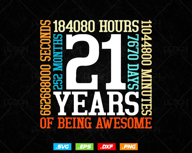 21 Years Of Being Awesome Birthday Svg Png, Retro Vintage Style Happy Birthday Gifts T Shirt Design, Birthday gift svg files for cricut svg SVG DesignDestine 