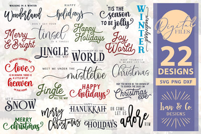 22 Christmas SVG Bundle, Christmas Svg, Farmhouse Svg, Cricut Svg, Silhouette Designs, Digital Cut Files, SVG DXF PNG (99MAR24B) SVG Ivan & Co. Designs 
