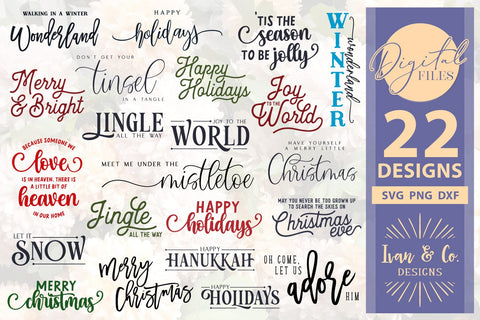 22 Christmas SVG Bundle, Christmas Svg, Farmhouse Svg, Cricut Svg, Silhouette Designs, Digital Cut Files, SVG DXF PNG (99MAR24B) SVG Ivan & Co. Designs 