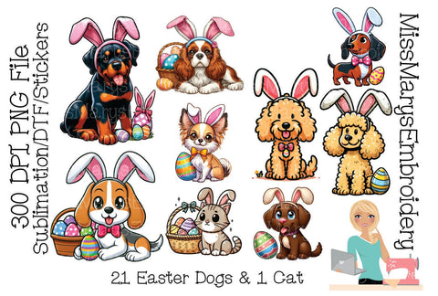 22 Easter Dogs PNG | Easter PNG | Easter Sublimation Sublimation MissMarysEmbroidery 