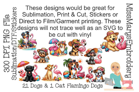 22 Summer Dogs with Flamingos PNG | Summer Dogs Sublimation | Dogs with Flamingos Stickers Sublimation MissMarysEmbroidery 