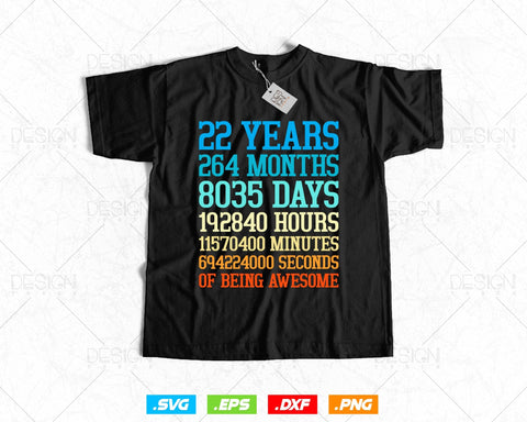 22 Years Of Being Awesome Birthday Svg Png, Retro Vintage Style Happy Birthday Gifts T Shirt Design, Birthday gift svg files for cricut Svg SVG DesignDestine 
