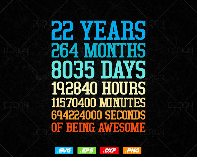 22 Years Of Being Awesome Birthday Svg Png, Retro Vintage Style Happy Birthday Gifts T Shirt Design, Birthday gift svg files for cricut Svg SVG DesignDestine 