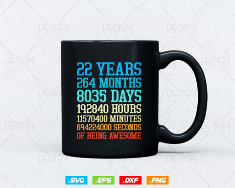 22 Years Of Being Awesome Birthday Svg Png, Retro Vintage Style Happy Birthday Gifts T Shirt Design, Birthday gift svg files for cricut Svg SVG DesignDestine 