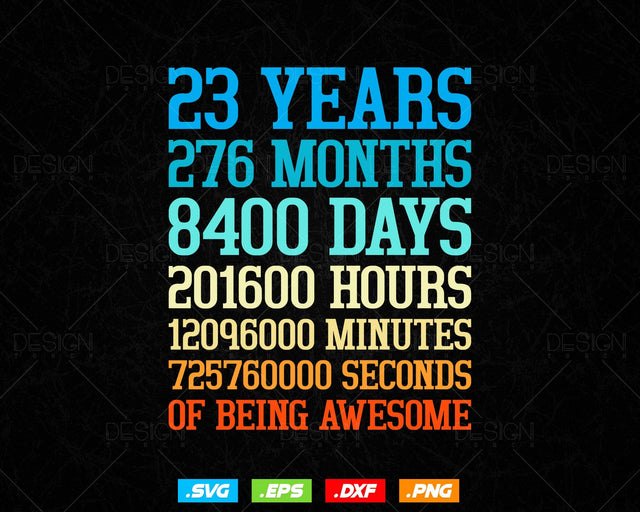 23 Years Of Being Awesome Birthday Svg Png, Retro Vintage Style Happy Birthday Gifts T Shirt Design, Birthday gift svg files for cricut Svg SVG DesignDestine 