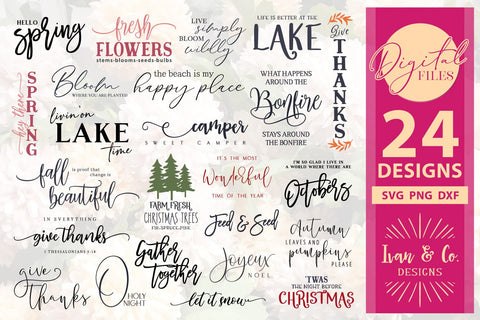 24 Four Seasons SVG Bundle, Spring Svg, Summer Svg, Fall Svg, Christmas Svg, Cricut Svg, Silhouette Designs, Digital Cut Files, SVG DXF PNG (99MAR24D) SVG Ivan & Co. Designs 
