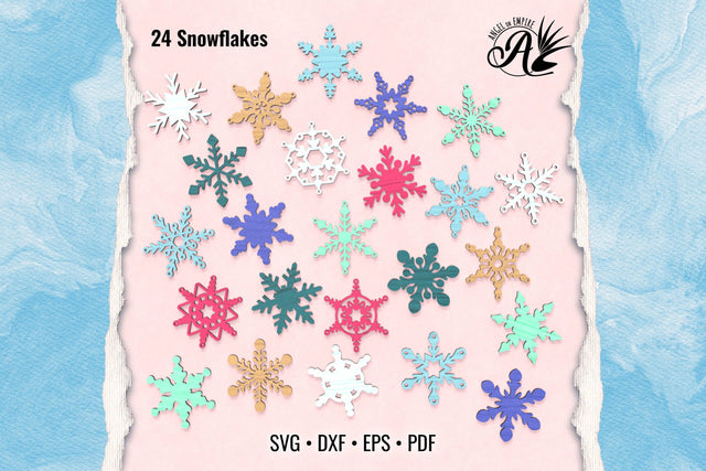 24 Snowflakes SVG cut files for laser and paper cutting SVG Angel on Empire 