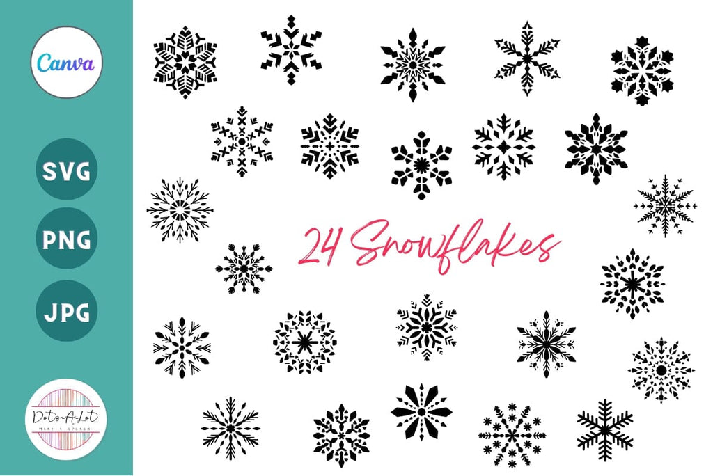 24 Winter Snowflakes SVG and Canva Frames - So Fontsy