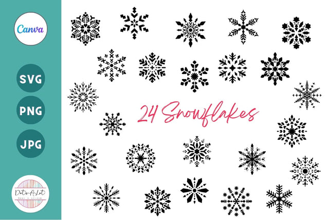 24 Winter Snowflakes SVG and Canva Frames SVG Dots-A-Lot 