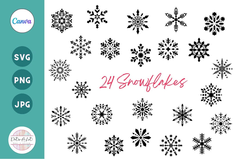 24 Winter Snowflakes SVG and Canva Frames SVG Dots-A-Lot 