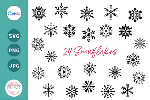 24 Winter Snowflakes SVG and Canva Frames SVG Dots-A-Lot 