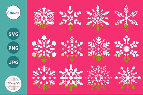 24 Winter Snowflakes SVG and Canva Frames SVG Dots-A-Lot 