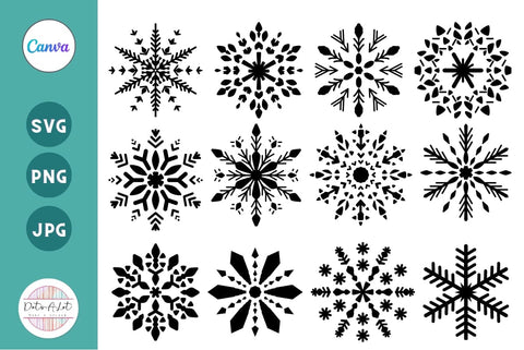 24 Winter Snowflakes SVG and Canva Frames SVG Dots-A-Lot 