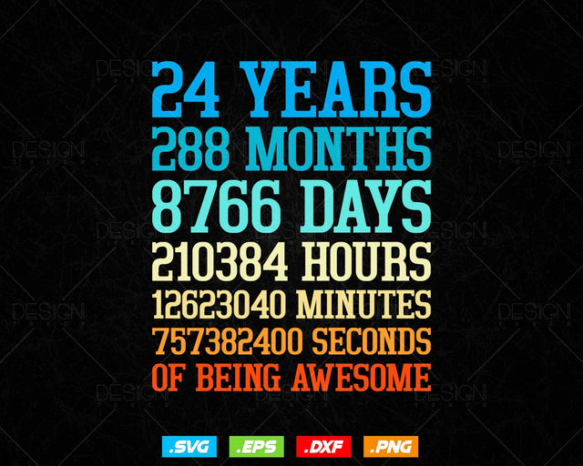 24 Years Of Being Awesome Birthday Svg Png, Retro Vintage Style Happy Birthday Gifts T Shirt Design, Birthday gift svg files for cricut Svg SVG DesignDestine 