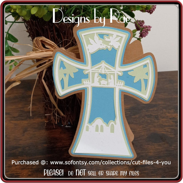 2443 Christmas Nativity Cross Card *Multiple Machine Formats* SVG Designs by Rae 