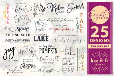 25 Four Seasons SVG Bundle, Spring Svg, Summer Svg, Fall Svg, Christmas Svg, Cricut Svg, Silhouette Designs, Digital Cut Files, SVG DXF PNG (99MAR24E) SVG Ivan & Co. Designs 