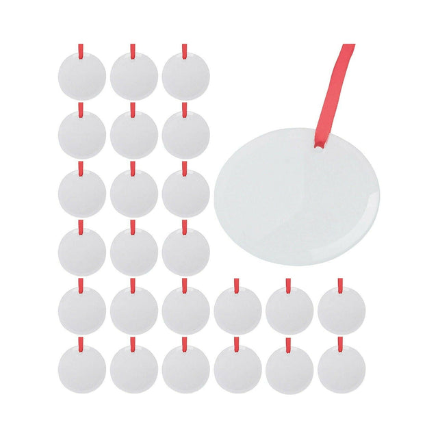 25 Pack 3 inch Circle Glass Ornaments | Sublimation Blanks with Ribbon Physical Craft Express 