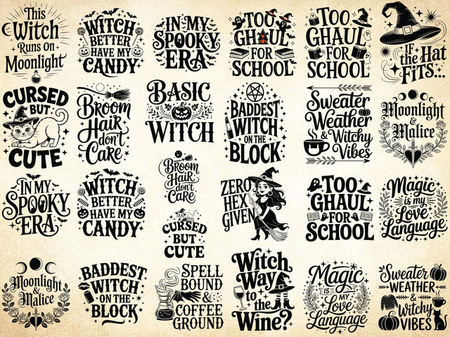25 Witchy Quotes Svg Bundle, Witch Clipart, Halloween Svg, Halloween Witch DXF SVG Creativeart88 