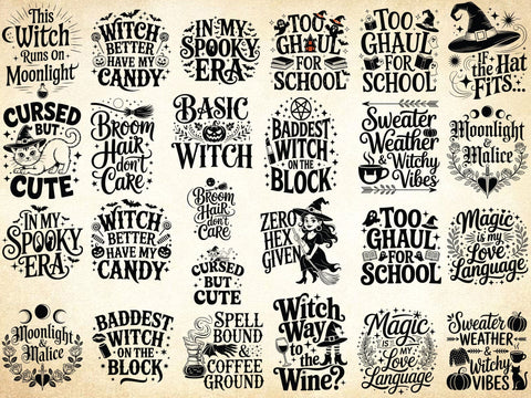 25 Witchy Quotes Svg Bundle, Witch Clipart, Halloween Svg, Halloween Witch DXF SVG Creativeart88 
