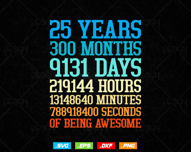 25 Years Of Being Awesome Birthday Svg Png, Retro Vintage Style Happy Birthday Gifts T Shirt Design, Birthday gift svg files for cricut Svg SVG DesignDestine 