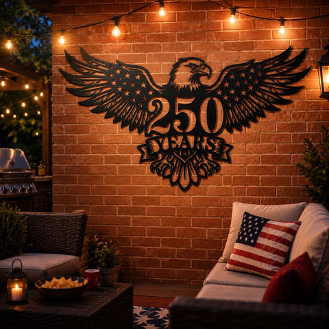 250 Years Eagle American Flag SVG | Patriotic Metal Wall Art Dxf | USA Anniversary Plasma Cut File | CNC Laser Cut Eagle Design SVG HappyDesignStudio 
