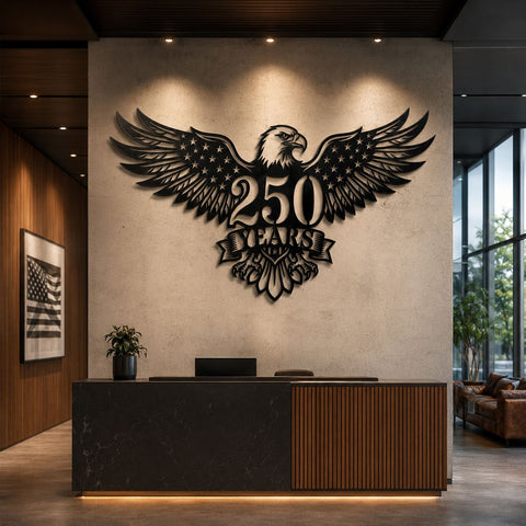 250 Years Eagle American Flag SVG | Patriotic Metal Wall Art Dxf | USA Anniversary Plasma Cut File | CNC Laser Cut Eagle Design SVG HappyDesignStudio 