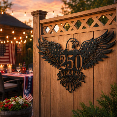 250 Years Eagle American Flag SVG | Patriotic Metal Wall Art Dxf | USA Anniversary Plasma Cut File | CNC Laser Cut Eagle Design SVG HappyDesignStudio 
