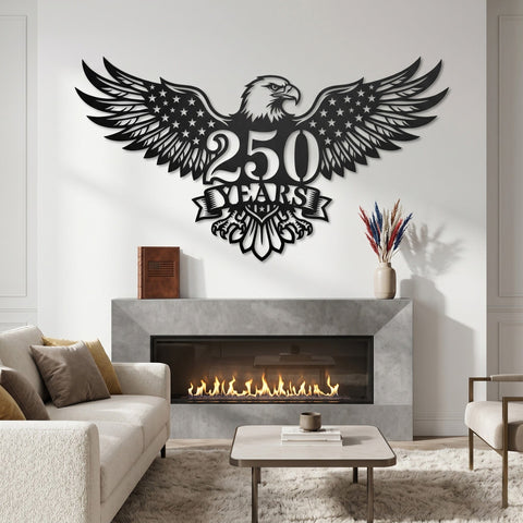 250 Years Eagle American Flag SVG | Patriotic Metal Wall Art Dxf | USA Anniversary Plasma Cut File | CNC Laser Cut Eagle Design SVG HappyDesignStudio 