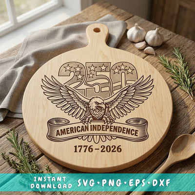 250 Years of American Independence Laser Engraving Design, 1776–2026 SVG, Patriotic Eagle Cutting Board Design, 4th of July Laser SVG, Dxf SVG HappyDesignStudio 