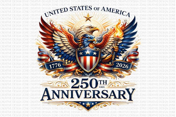 250th Anniversary PNG Patriotic Eagle Crest Sublimation Design Digital Download SVG BillahCrafts 