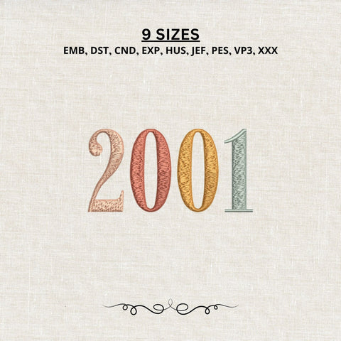 25th Birthday Embroidery File, Born in 2001 Birthday Gift, 2001 Machine Embroidery Design Embroidery/Applique DESIGNS PatternFeed8 