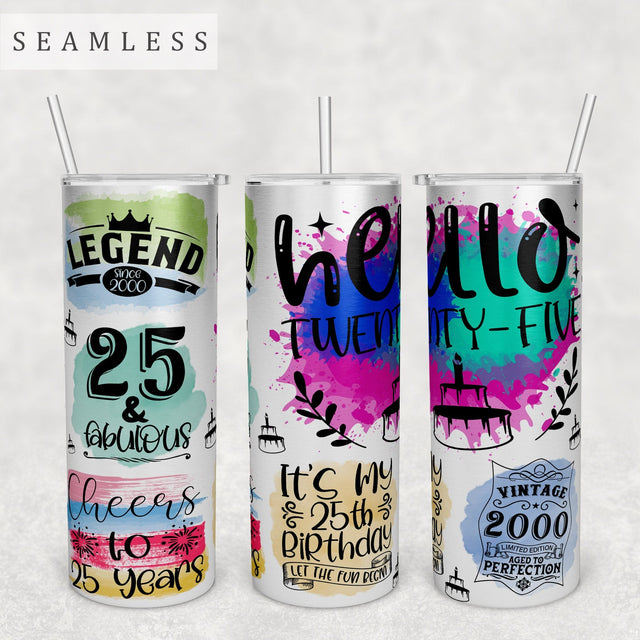 25th Birthday Tumbler Wrap, 20 Oz Skinny Tumbler Sublimation Design, Seamless 25th Anniversary Tumbler PNG, Vintage 2000 Tumbler Wrap Sublimation HappyDesignStudio 