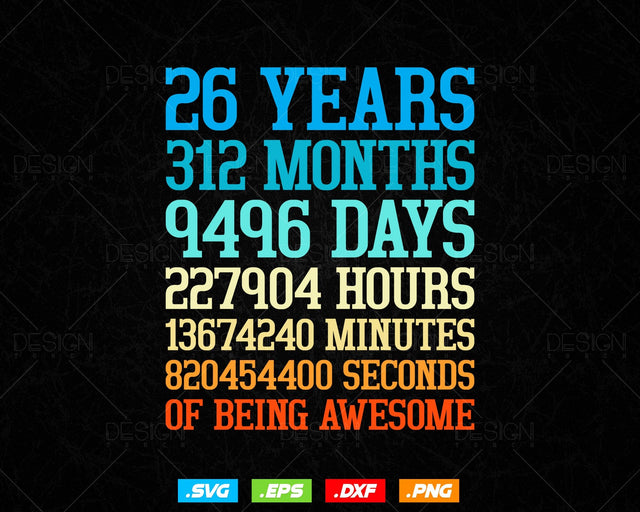 26 Years Of Being Awesome Birthday Svg Png, Retro Vintage Style Happy Birthday Gifts T Shirt Design, Birthday gift svg files for cricut Svg SVG DesignDestine 