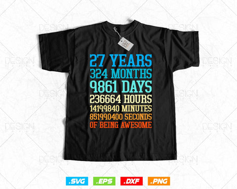 27 Years Of Being Awesome Birthday Svg Png, Retro Vintage Style Happy Birthday Gifts T Shirt Design, Birthday gift svg files for cricut Svg SVG DesignDestine 