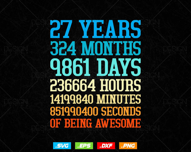 27 Years Of Being Awesome Birthday Svg Png, Retro Vintage Style Happy Birthday Gifts T Shirt Design, Birthday gift svg files for cricut Svg SVG DesignDestine 