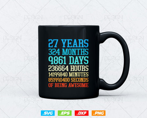 27 Years Of Being Awesome Birthday Svg Png, Retro Vintage Style Happy Birthday Gifts T Shirt Design, Birthday gift svg files for cricut Svg SVG DesignDestine 