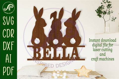3 Bunnies name sign svg laser cut file SVG APInspireddesigns 
