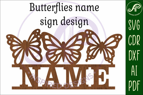 3 butterflies name sign svg laser cut file SVG APInspireddesigns 