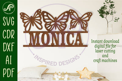 3 butterflies name sign svg laser cut file SVG APInspireddesigns 