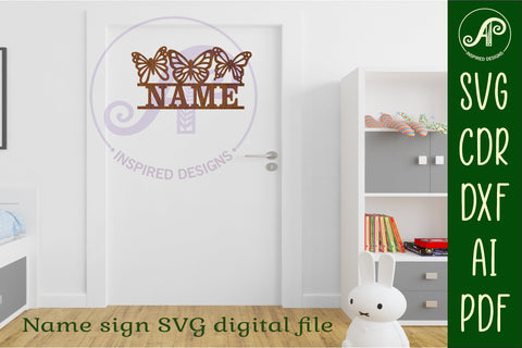3 butterflies name sign svg laser cut file SVG APInspireddesigns 