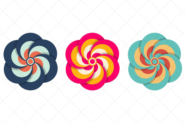 3 Colorful Rosette Illustrations Sublimation Karma Genie Graphics 