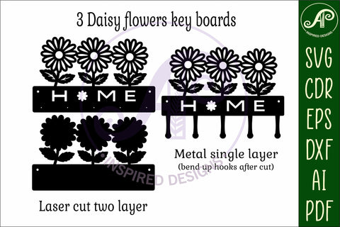 3 Daisies Key holder designs for wood and metal SVG APInspireddesigns 