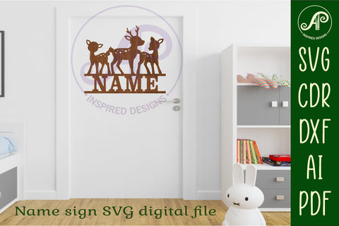 3 Deer name sign svg laser cut file SVG APInspireddesigns 