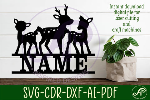 3 Deer name sign svg laser cut file SVG APInspireddesigns 