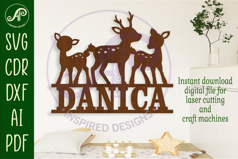 3 Deer name sign svg laser cut file SVG APInspireddesigns 