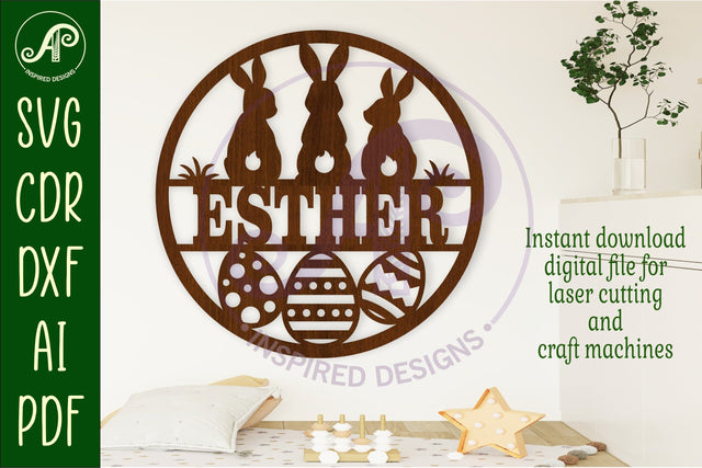 3 Easter bunnies name wall art sign, SVG file SVG APInspireddesigns 