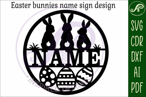 3 Easter bunnies name wall art sign, SVG file SVG APInspireddesigns 