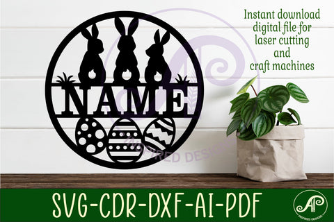 3 Easter bunnies name wall art sign, SVG file SVG APInspireddesigns 
