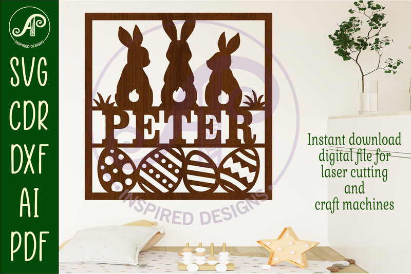 3 Easter bunnies square name wall art sign, SVG file SVG APInspireddesigns 